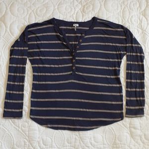 SPLENDID navy/taupe 3/4-sleeve striped top Size S
